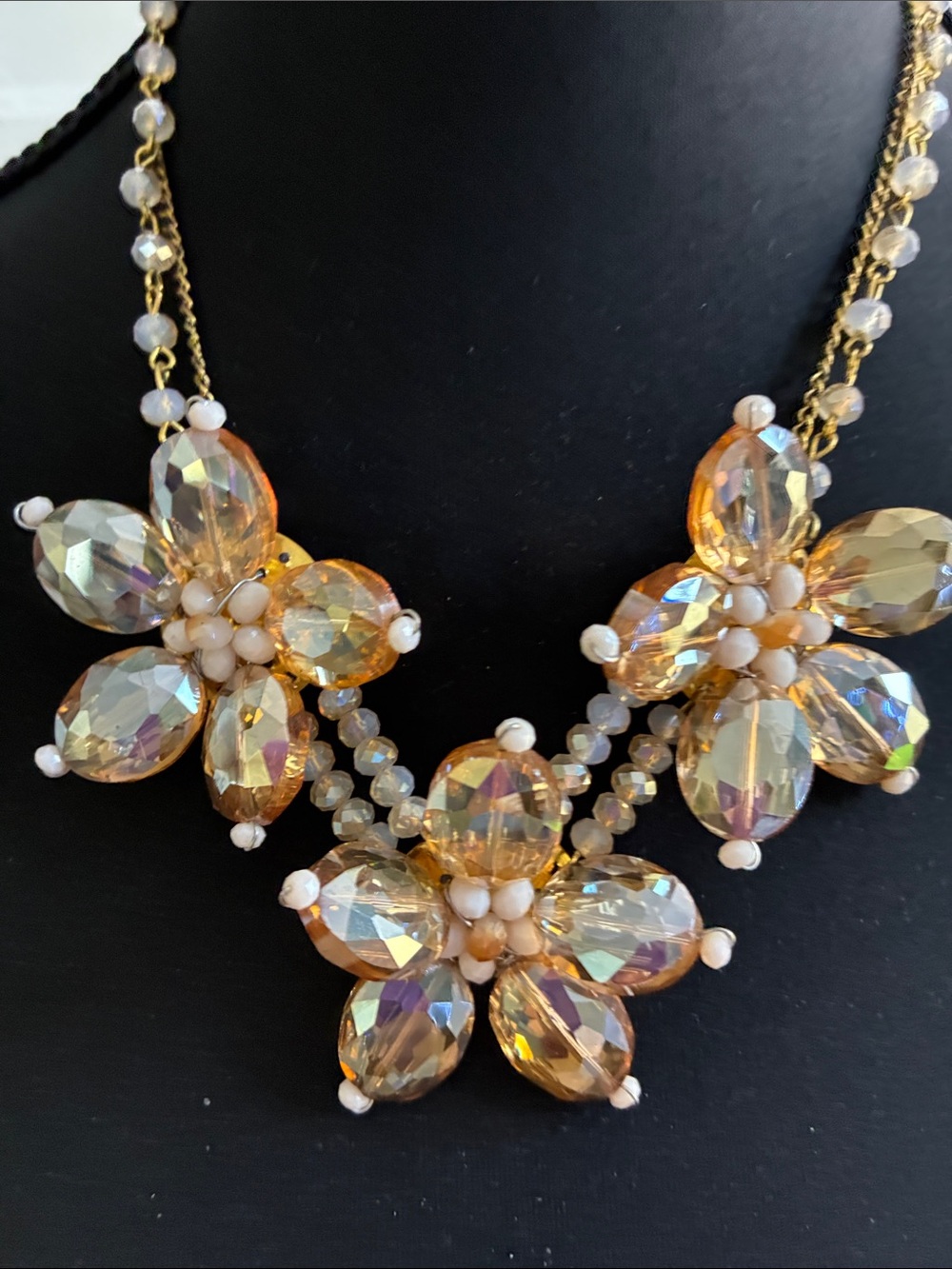 254 Gold Aurora Crystal Floral Bib Necklace
